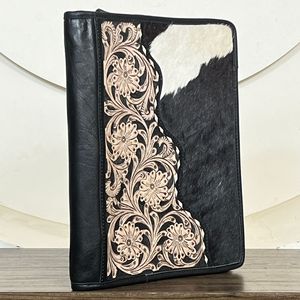 Porte-documents de luxe en cuir de vachette fait main avec fermeture éclair, organiseur à anneaux, bloc-notes et organiseur professionnel - Product Image 3