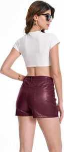 OEM ODM <b>Women</b>’s Faux Leather Shorts Fashion High Waist Leather Look Shorts Custom Branding Available - Product Image 3