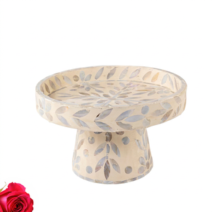 Handmade Wholesale Custom OEM ODM <b>Yellow</b> Resin MOP Leaf Pattern Inlay Cake Stand DECORYUG - Product Image 2