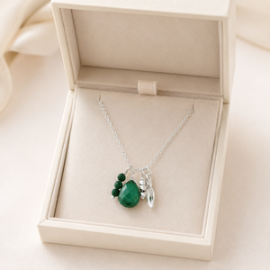 Collier en argent sterling 925 avec pendentif en malachite naturelle, motif feuille et goutte d'eau, bijoux bohèmes nature. - Product Image 6