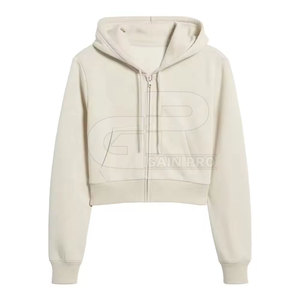 Women Short Cropped Zipper Hoodies Hooded <b>Tops</b> Drop Shoulder Long Sleeves Soft Fabric <b>Zip</b> <b>Front</b> Fit Casual Fashion Wear - Product Image 5