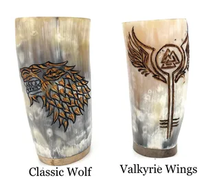 Vasos de cuerno de búfalo natural grabados a medida, vasos de chupito vikingos pulidos para cerveza y hidromiel ecológicas, elegante taza de té estilo romántico - Product Image 3