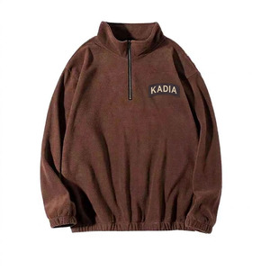 Sudadera con capucha casual de manga larga con cremallera de un cuarto, con logo personalizado estampado, 100% algodón, tejido de rizo, teñido liso, transpirable - Product Image 1