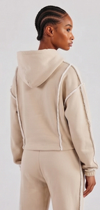 Women Long Sleeve Crop Zipper Hoodie Cotton Fleece Front Double <b>Layer</b> Pockets Winter Wear Crop <b>Top</b> Hood 450 GSM Heavyweight Hood - Product Image 4