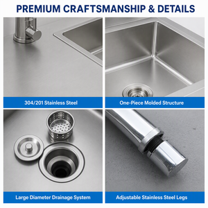 Unidad de Fregadero Resistente a Químicos con Acabado Reforzado y Embalaje en Cartón, Zona de Preparación para <span class=keywords><strong>Catering</strong></span>, <span class=keywords><strong>Empresa</strong></span> Comercial - Product Image 6
