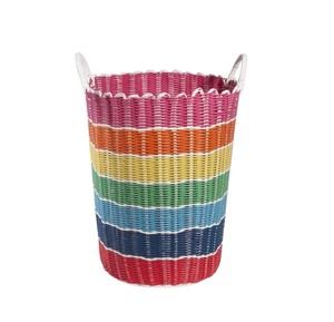 Cesta de Ratán Colorida y Encantadora con Rayas de Arcoíris, Cesta de Almacenamiento Tejida a Mano, Pieza Decorativa Elegante para el Hogar - Product Image 1