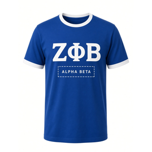 Zeta Phi Beta Ringer <b>T</b>-<b>Shirt</b> <b>Women</b> Royal Blue <b>White</b> Trim Greek Letter Alpha Beta Chapter Crew Neck Sorority Tee Short Sleeve - Product Image 3