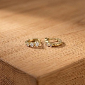 Huggies Hoop Earrings 10K 14K 18K Solid Gold Round Lab Grown Diamond Hoop Earrings 0.40 CT Per Pair IGI Certified Fine Jewelry - Product Image 2