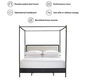 Auberge du Soleil - Estructura de Cama con Dosel, Madera de Caoba Sólida, Muebles de Dormitorio, Estructura Metálica, Cabecera Tapizada, 4 Cajones, Estilo Minimalista - Product Image 4