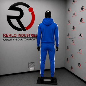 Chándal Azul con Capucha para Hombre, Manga Larga, Color Sólido, Ropa Casual con Franjas Laterales Blancas y Logotipo Estampado en la Parte Delantera, Algodón Transpirable - Product Image 4