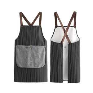 Tablier en coton rayé avec bretelles croisées dans le dos et poche avant, pour restaurant, bar, uniforme unisexe pour le personnel de service - Product Image 1