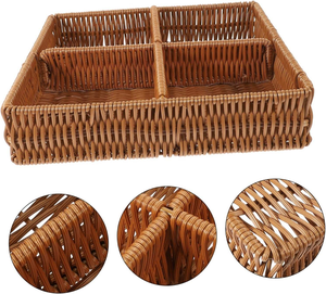 Panier de rangement tressé multi-compartiments en rotin plastique fait main, plateau amovible pour collations, pour l'organisation de la cuisine - Product Image 1