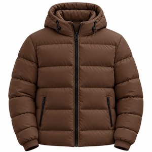 Blouson matelassé à capuche pour homme marron, en duvet respirant et imperméable, longueur standard - Product Image 5