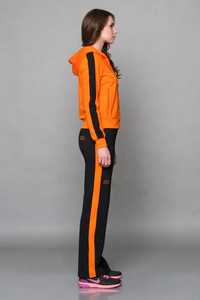 Ensemble de survêtement décontracté 2-en-1 pour femme, en polyester, imprimé color block marron et blanc, à manches longues, col roulé zippé, coupe ample et sportive - Product Image 3