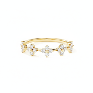 Bague de mariage en or massif 10K 14K avec diamant de laboratoire rond, empilable, design trèfle, pour anniversaire et fiançailles, vente en gros - Product Image 1
