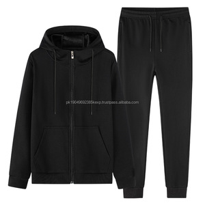 Ensemble de survêtement décontracté pour homme, sweat-shirt à capuche, veste zippée, uni, épais, polaire, jogging - Product Image 3