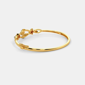 Floral <b>Infinity</b> Diamond Gold Open Cuff Bangle - Product Image 4