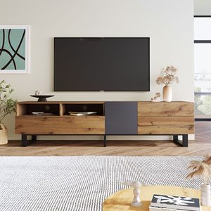 Modern Entertainment Center TV Stand for 80 Inch TVs Double <b>Storage</b> Space Media <b>Console</b> <b>Table</b> with Drop Door for Living Rooms - Product Image 3