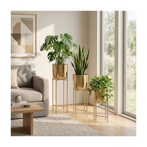 Modern <b>Planter</b> Stand Set With Wire <b>Cage</b> Base Indoor Decor Vase For Housewarming - Product Image 6