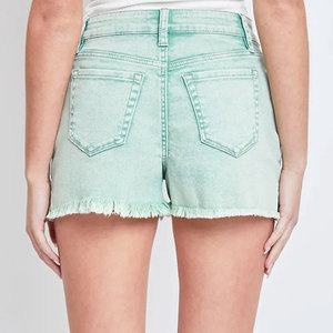 Shorts en jean taille haute menthe pour femme, couleur unie, fermeture boutonnée, cinq poches, style décontracté, tissu en coton délavé - Product Image 4