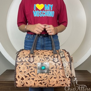 Nuevo Bolso Bandolera Grande de Cuero Genuino de Vaca con Incrustaciones de Turquesa, Hecho a Mano, para Mujer - Product Image 1