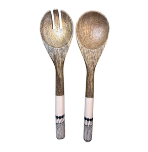 Cuillère et fourchette en bois avec manche imprimé émail, 2 pièces, articles de table de qualité supérieure à prix bas, ensemble de cuillères à salade en bois - Product Image 6