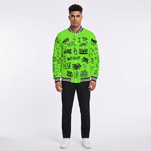 Cotton Fleece Casual Winter Stand Collar Neon Green <b>Varsity</b> <b>Jacket</b> Custom Screen Print for Men and Women - Product Image 1