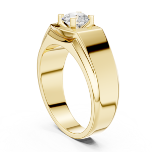 Anillo solitario para hombre con diamante cultivado en laboratorio en oro amarillo – Anillo de compromiso moderno con doble banda, joyería de diamantes - Product Image 1
