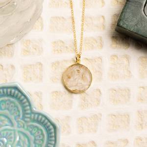 Élégant pendentif cercle en quartz rutilé doré vintage avec chaîne délicate en argent 925 pour fiançailles - Product Image 5