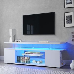 Large <b>Side</b> Cabinet TV Stand for 70 Inch LED TVs Gaming Entertainment Media <b>Storage</b> Console <b>Table</b> for Living Room Use - Product Image 6