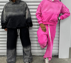 Glory Custom Sun Fade Rhinestone Tracksuit Premium Quality Pullover Hoodie With Drawstring <b>Joggers</b> For Streetwear For Unisex - Product Image 3