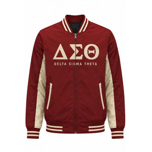 Chaqueta Bomber Delta Sigma Theta Roja con Estampado '19' en la Espalda, Estilo Preppy para Hombre, Chaqueta Universitaria de Satén con Cierre Frontal - Product Image 2
