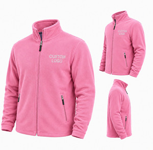 Chaqueta de Forro Polar Rosa para Hombre, con Cierre Completo, Cuello Alto, Logotipo Personalizado en la Parte Delantera, Ropa Casual de Invierno Cálida, Forro de Algodón, Bordado, Tejido de Punto - Product Image 3