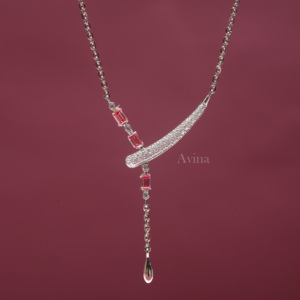 Collar con Colgante en Forma de Y con Diamante Redondo Cultivado en Laboratorio Certificado por IGI y Zafiro Corte Esmeralda Rosa en Oro Blanco de 14K, Joyería Fina de Lujo - Product Image 3