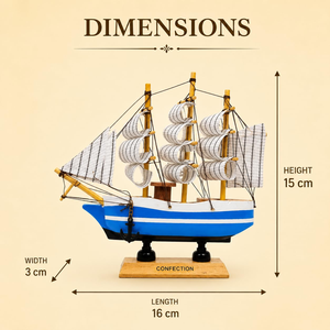 Bateau à voile en bois fait main, bleu et blanc rayé, décoration pour salon, bureau, étagère, table et décoration côtière - Product Image 3