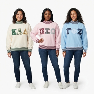 Sweat-shirt à col roulé surdimensionné pour femme, couleur crème, avec imprimé Zeta Chi Pi et ourlet rayé, pour l'automne - Product Image 5
