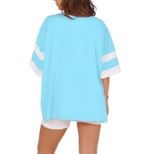 Camiseta de algodón extragrande para mujer, lisa, con cuello redondo, informal, de tela suave y transpirable, para uso diario, camiseta extragrande para mujer - Product Image 4