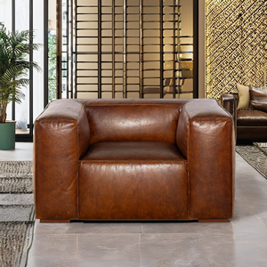 Elegant Brown Leather Armchair Solid Wood Legs Single <b>Sofa</b> for Living Room <b>Hotel</b> Villa Furniture Manufacturer - Product Image 3