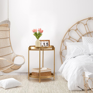 Gold <b>Round</b> <b>Side</b> <b>Table</b>, <b>Small</b> <b>Side</b> <b>Table</b> with 2 Removable Levels, <b>Small</b> <b>Table</b> for Living Room, Metal <b>Table</b> Outdoor for Balcony - Product Image 5