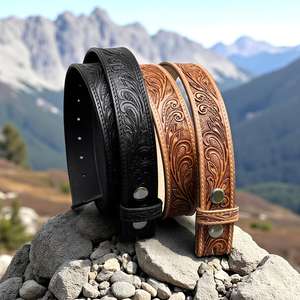 Ceinture en cuir véritable, cuir de vache, broderie florale, style vintage, boucle à ardillon argentée, décontractée, durable, design western - Product Image 1