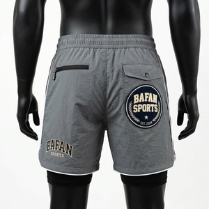 Premium 120 GSM polyester <b>windbreaker</b> shorts men grey lightweight training shorts zipper pocket embroidery logo Nylon Plain Dyed - Product Image 6