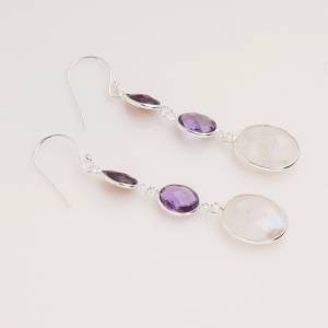 Pendientes Colgantes de Plata de Ley 925 con Piedras Preciosas Facetadas de Amatista, Granate y Piedra Lunar Arcoíris, Joyería de Regalo para Ella - Product Image 5