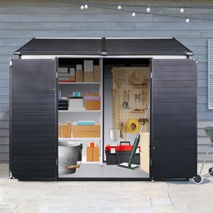 Caseta de Almacenamiento Exterior de Resina de 8 x 6 pies, Impermeable, con Piso, Dos Ventanas y Puerta con Cerradura, para Jardín o Patio - Product Image 6