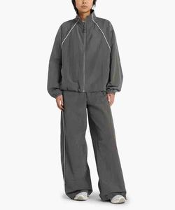 Veste de course coupe-vent grise pour homme, fermeture éclair, col montant, style sportif, polyester, vêtement d'automne, coupe régulière, couleur unie - Product Image 2