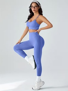 Womens Seamless Activewear 2 Piece <b>Set</b> Strappy <b>Cami</b> Bra and Geometric Lattice Knit Leggings Tight Sport Yoga Suit Tracksuit - Product Image 2