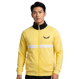 Veste Jaune pour Homme avec Col Noir et Broderie Logo Aile, Fermeture Éclair Intégrale, Style Sportif, Coupe Classique, Idéale Printemps - Product Image 3