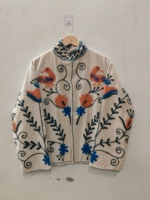 Veste bomber à col montant pour femme, manches trois quarts, broderie florale à la main, style hiver, tricotée 100% coton, design élégant