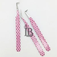 Nouvelle arrivée, pinces à cils en acier inoxydable durables, couleur rose, design à pois noirs, pinces à cils tendance