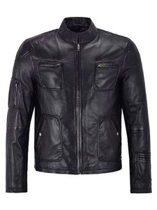 เสื้อแจ็คเก็ตหนังสีดำสำหรับนักขี่มอเตอร์ไซค์ชาย - Product Image 1