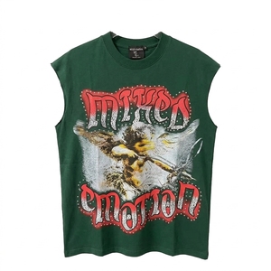 Mixed Emotion Camiseta sin mangas para hombre con estampado de águila verde, informal, con cuello redondo, de algodón, corte regular - Product Image 1